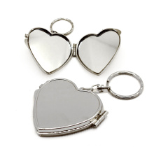 Bulk engraved sublimation custom logo personalized bulk Heart keyring Foldable Metal pocket mirror keychain